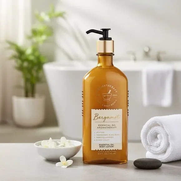 Bath & Body Works- BERGAMOT Essential Oil Lotion –Glass Bottle – RARE HTF- NEW - Picture 1 of 6